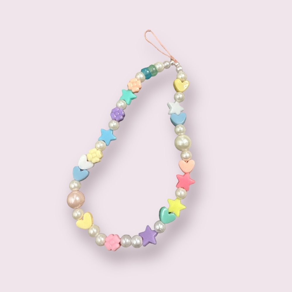 Faux Pearl Star Heart, & Flower Beaded Phone Strap